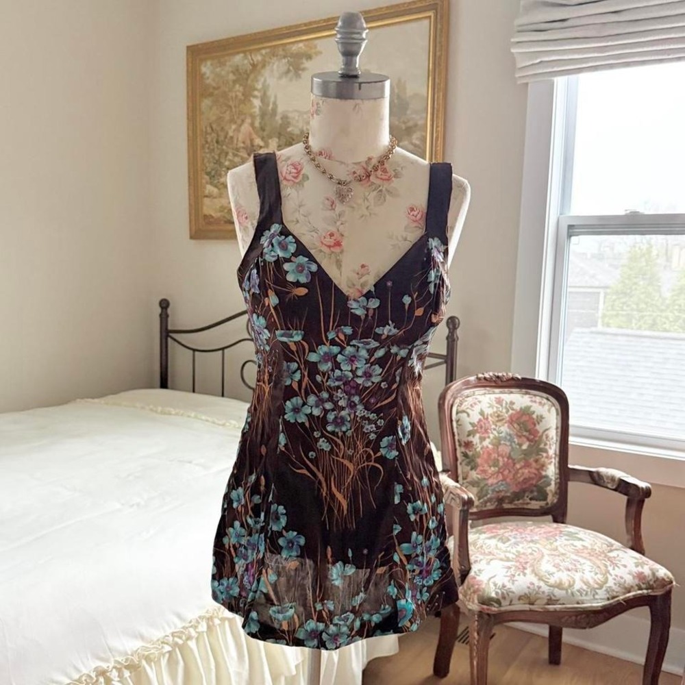 brown floral 70s brown floral‎ mini swim dress cole of california